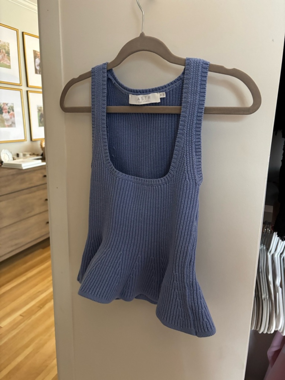 ASTR Periwinkle Knit Peplum Tank Top